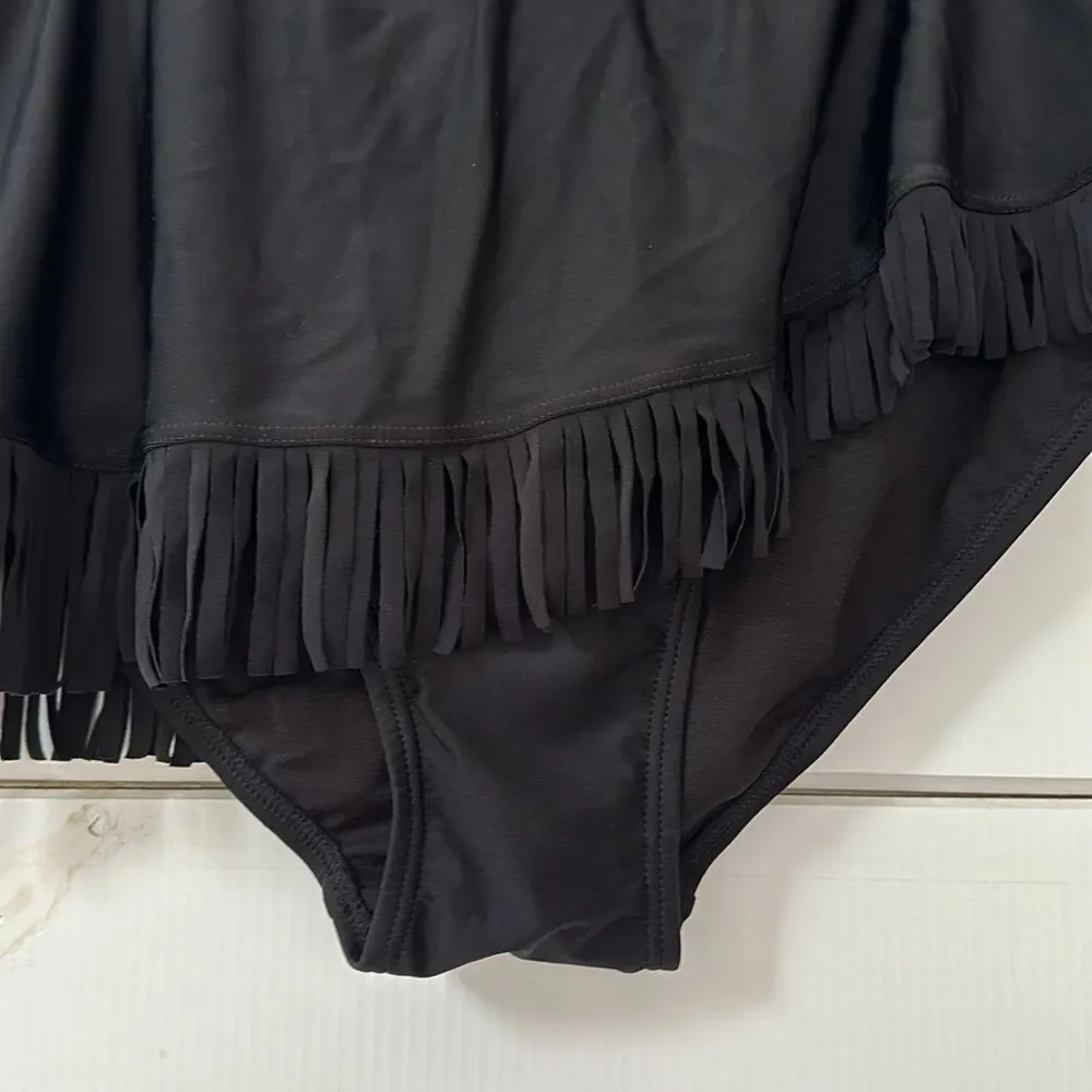 Swimsuits For All Fringe Sarong Swim Skirt Black NEW Size 20